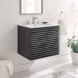 Modway - Render Wall-Mount Bathroom Vanity with White Basin Included - Charcoal White