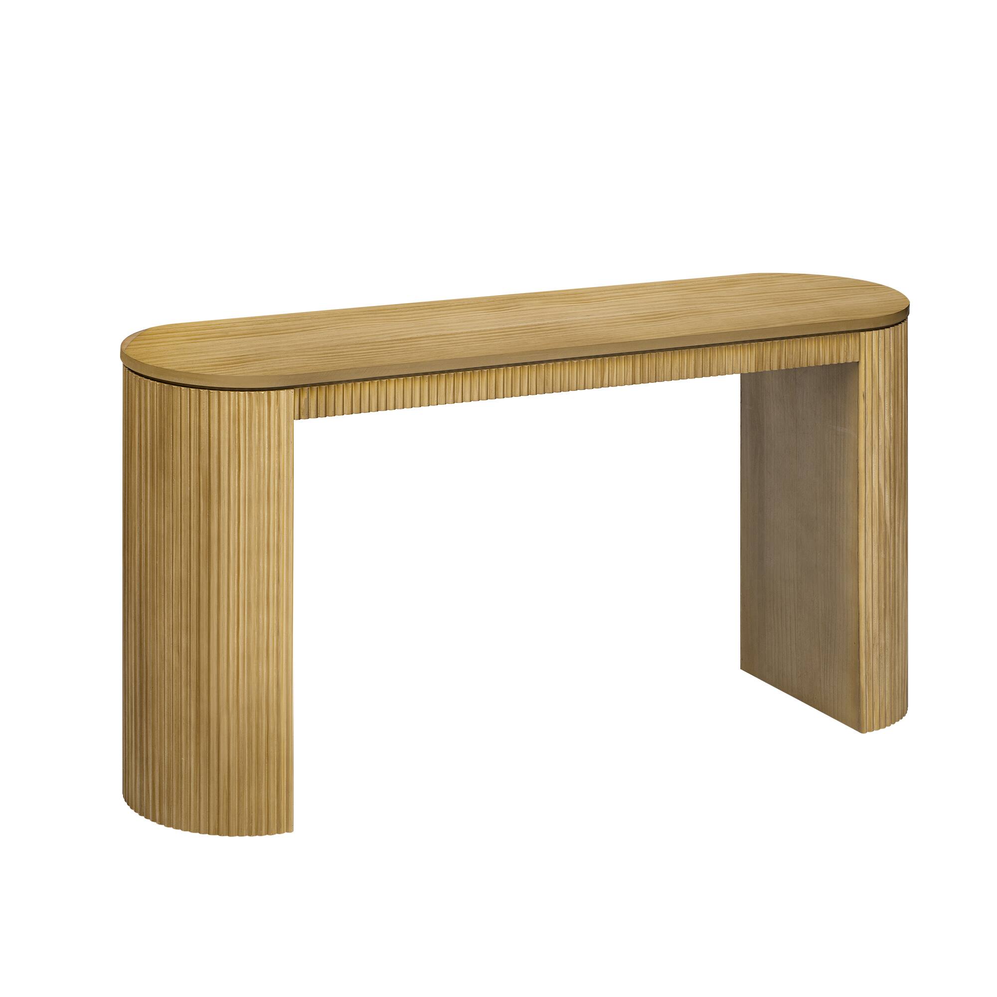 Alt View 2. TinyHomie - Curved Design Console Table with Unique Vertical Stripe Design Suitable for Living Room Study and Entrance - Natural.