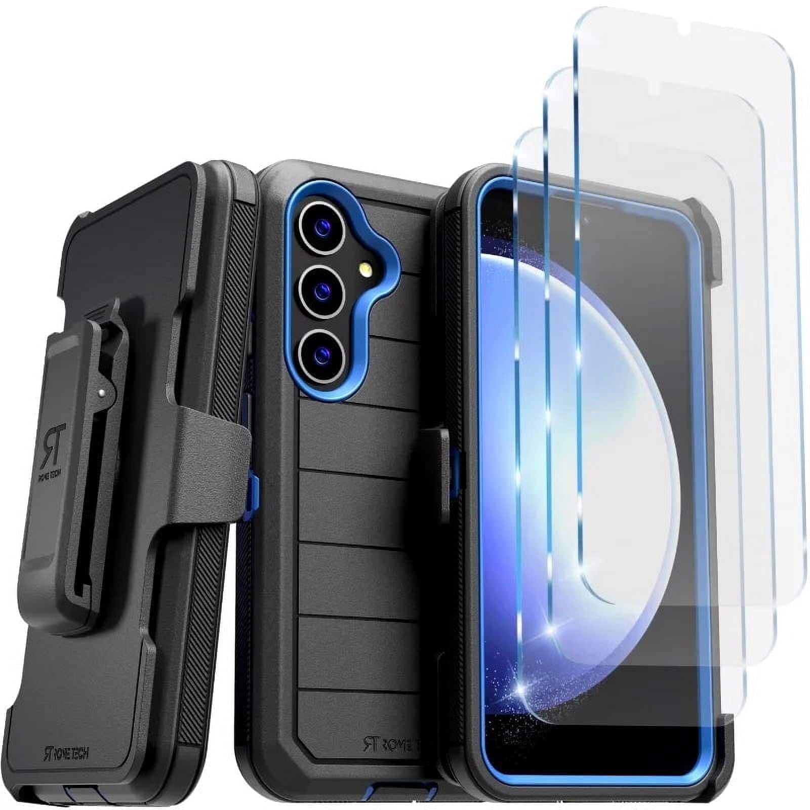 RomeTech - Rome Tech Defender Case for Galaxy S24 + Glass - Blue - Black / Blue