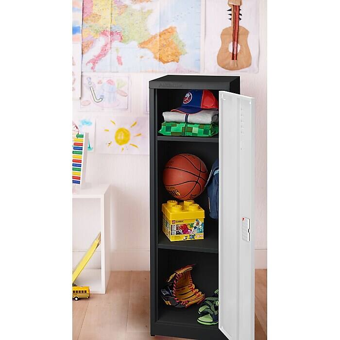 Left. AdirOffice - Storage Locker 629-Series 48" H 1-Tier Steel Locker with Digital Lock - Black Bidy/White Doors.