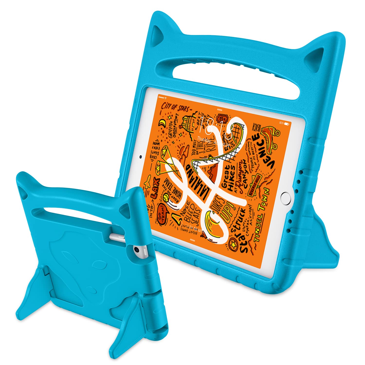 DTTO - Kids Case for iPad Mini 5/4 7.9 Inch, Shockproof Stand Cover with Handle & Shoulder Strap, Protective Cute Tablet Case - Blue