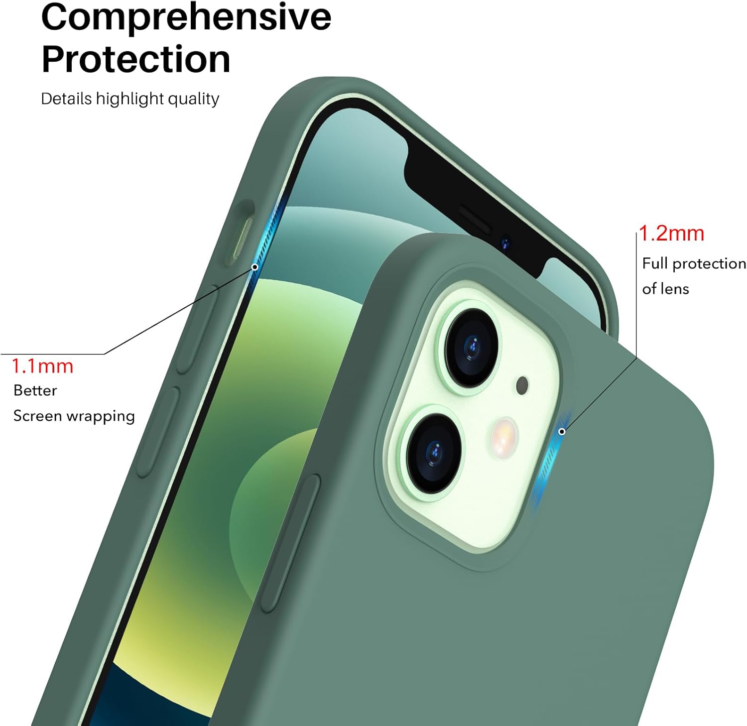 Comprehensive Protection Details highlight quality 1.2mm Full protection of lens 1.1mm Better Screen wrapping