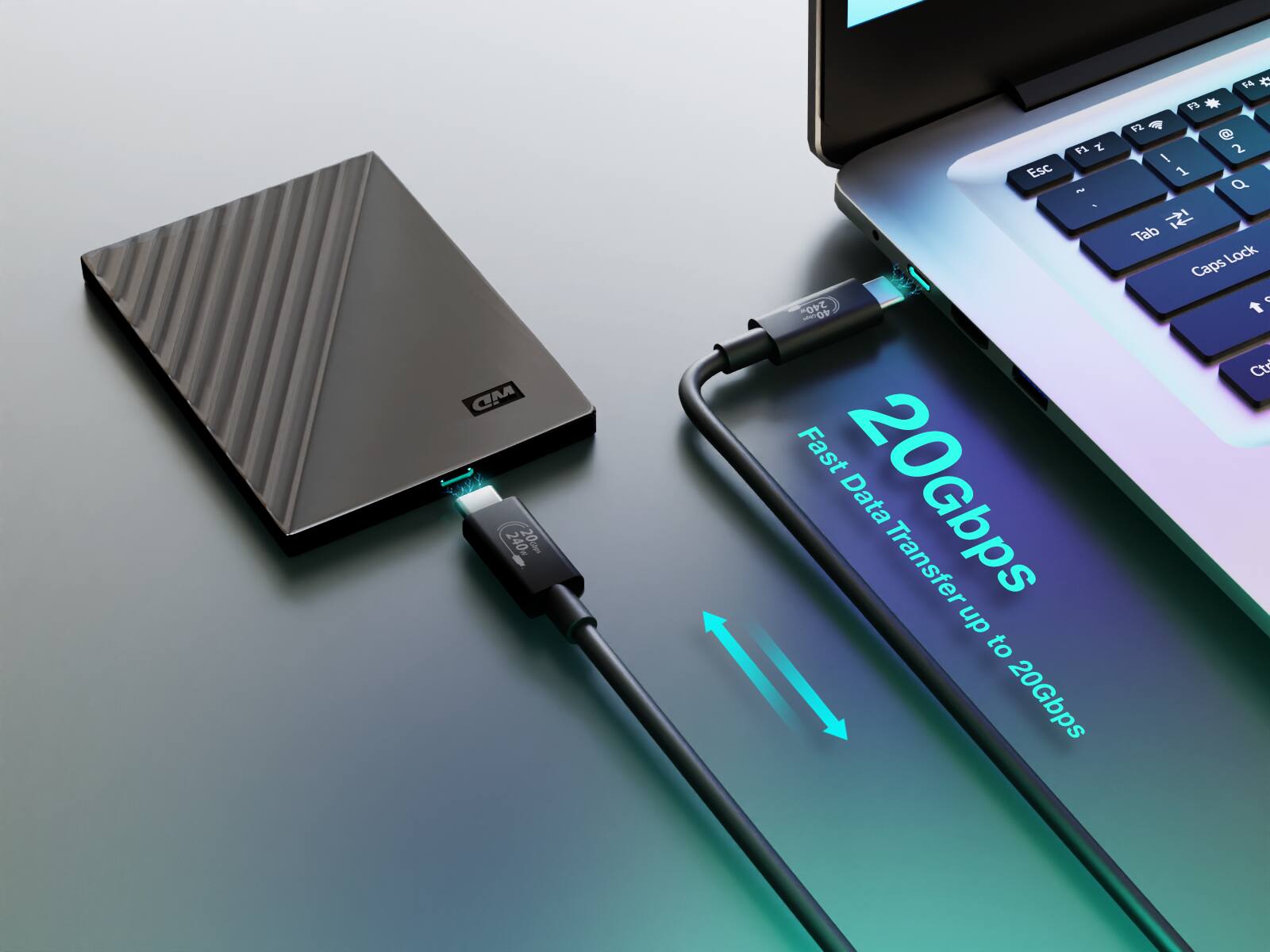 MD 240 20Gbps

F4 F3 F2 @ F1 2 2 / Esc 1 & Q Tab Lock Caps

240m

Fast Data Transfer up to 20Gbps