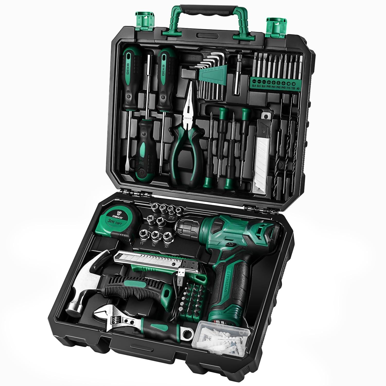 Skar Audio - Drill Set: Tool Set With 8v Cordless Home Kit Hand Kits For Men & Women - Green