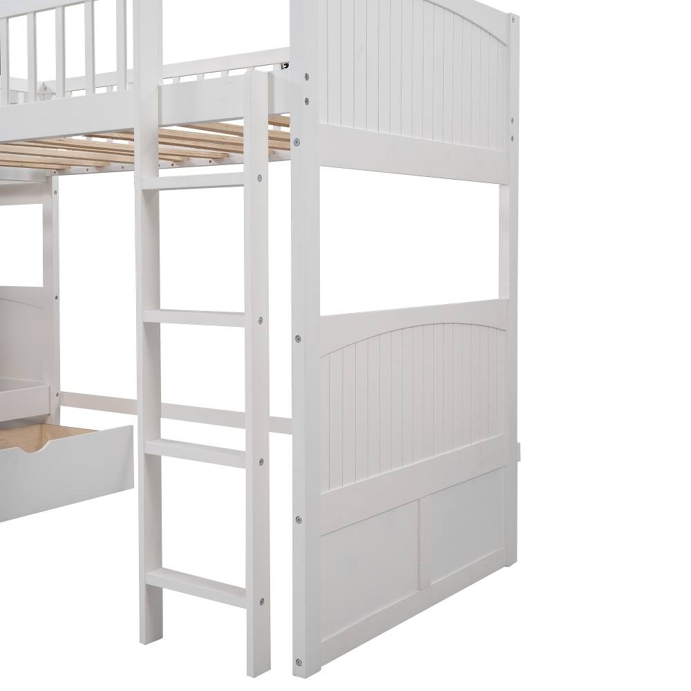 Alt View 4. Loheer - Loheer Twin Bunk Bed with Loft Attached, White Triple Bunk Bed with Drawers - White.
