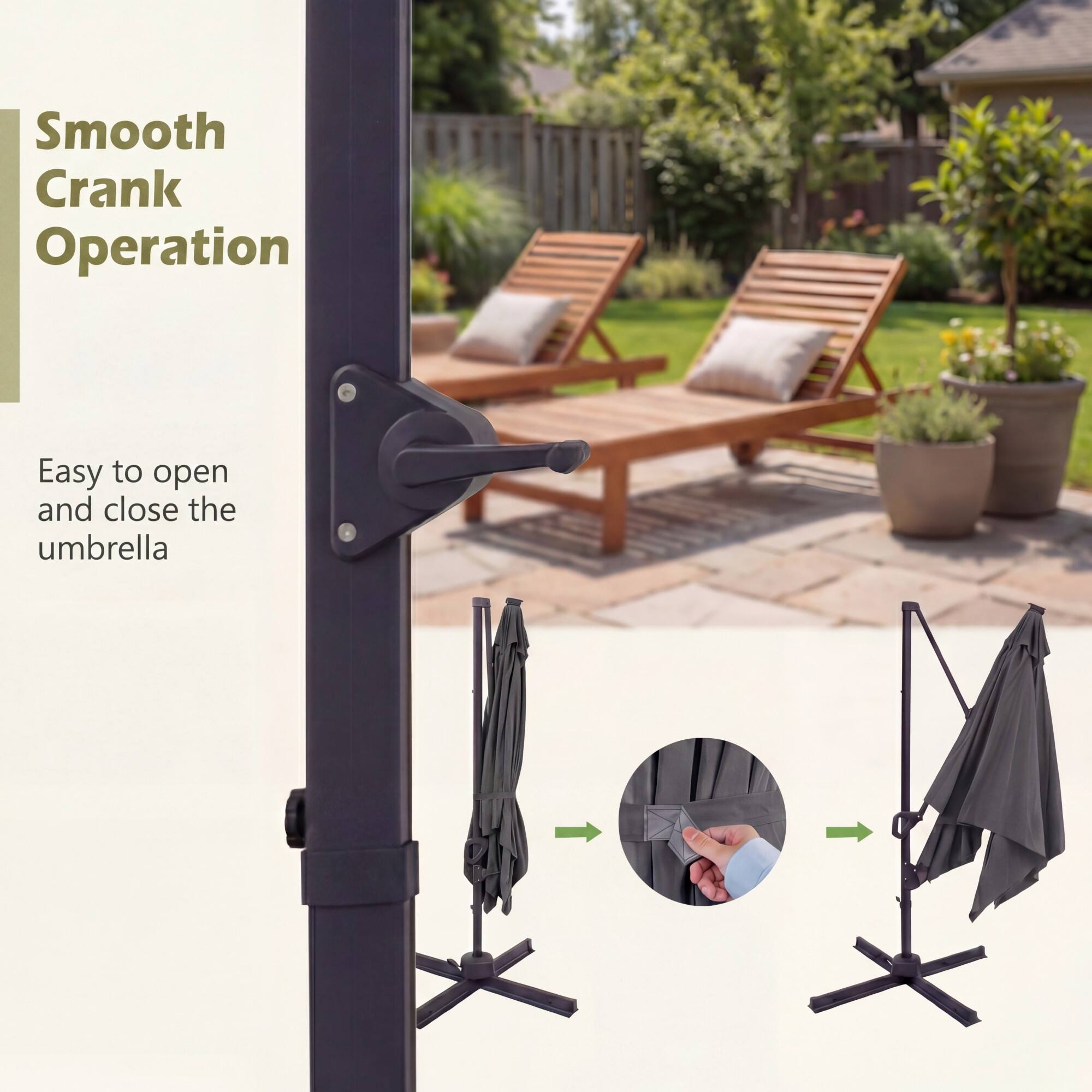 Smooth Crank Operation  
Easy to open and close the umbrella
