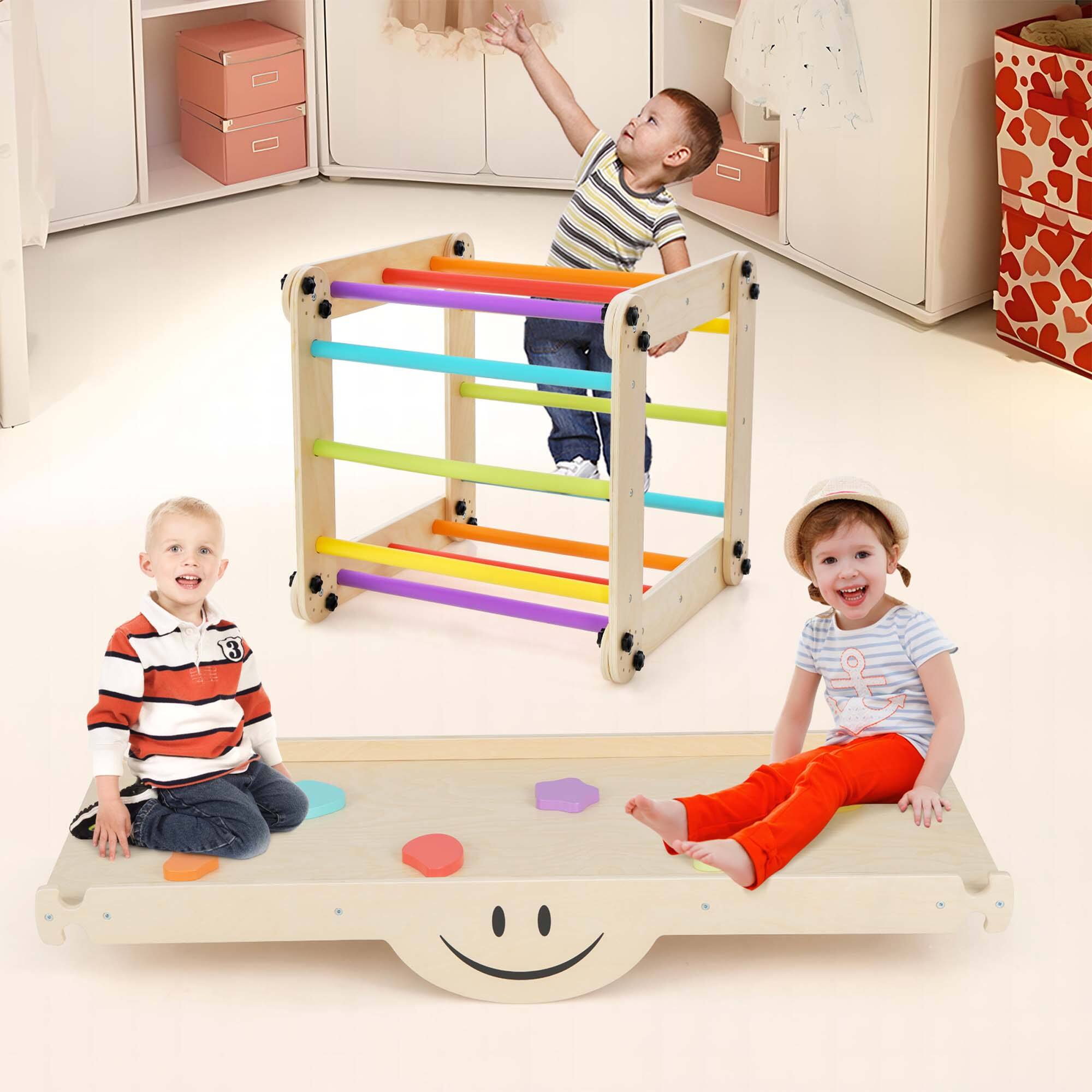 Alt View 1. Costway - Costway Wooden Climbing Toys for Toddlers Jungle Gym with Reversible Ramp, Seesaw, Climber - Multicolor.