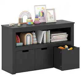 Costway - Storage Cabinet 3 Drawer Chest with Wheels Large Storage Cube Shelf - Black