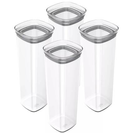 Front. OU - OU Airtight Food Storage Container 8pc (set of 4) Pantry Organizer with Leak Proof Lid, BPA Free - Clear.