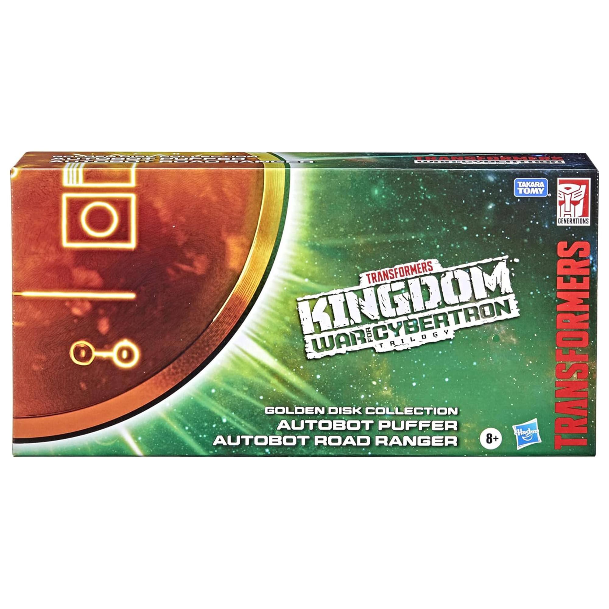 TRANSFORMERS  
KINGDOM  
WAR FOR CYBERTRON TRILOGY  

GOLDEN DISK COLLECTION  
AUTOBOT PUFFER  
AUTOBOT ROAD RANGER  

8+  

TAKARA TOMY  
GENERATIONS