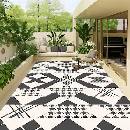 Front. Reds Spade - Feet Plastic Tropical Outdoor Rug Stain Resistant Waterproof Reversible Patio Fade Camping Portable Durable... - Houndstooth-5x8 Feet.