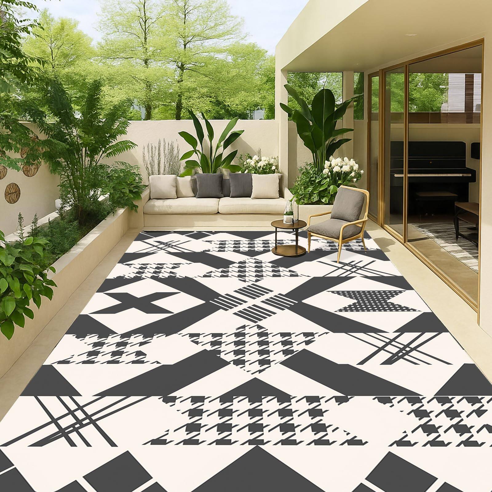 Reds Spade - Feet Plastic Tropical Outdoor Rug Stain Resistant Waterproof Reversible Patio Fade Camping Portable Durable - Houndstooth-5x8 Feet