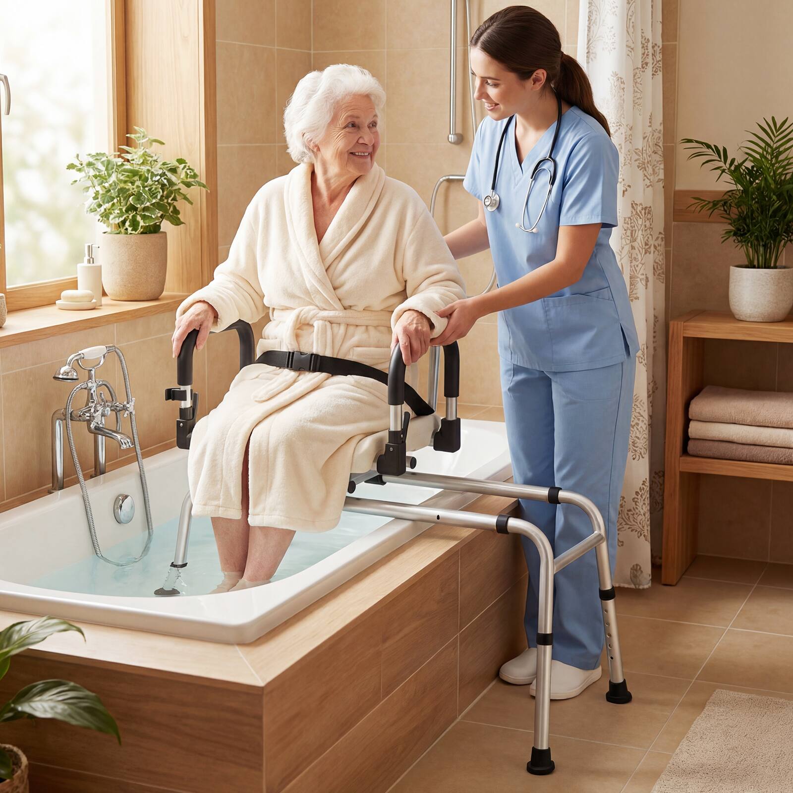 Alt View 1. Gymax - Gymax Sliding Shower Chair w/ Backrest Swivel Seat 5-Level Adjustable Height - White, Sliver.