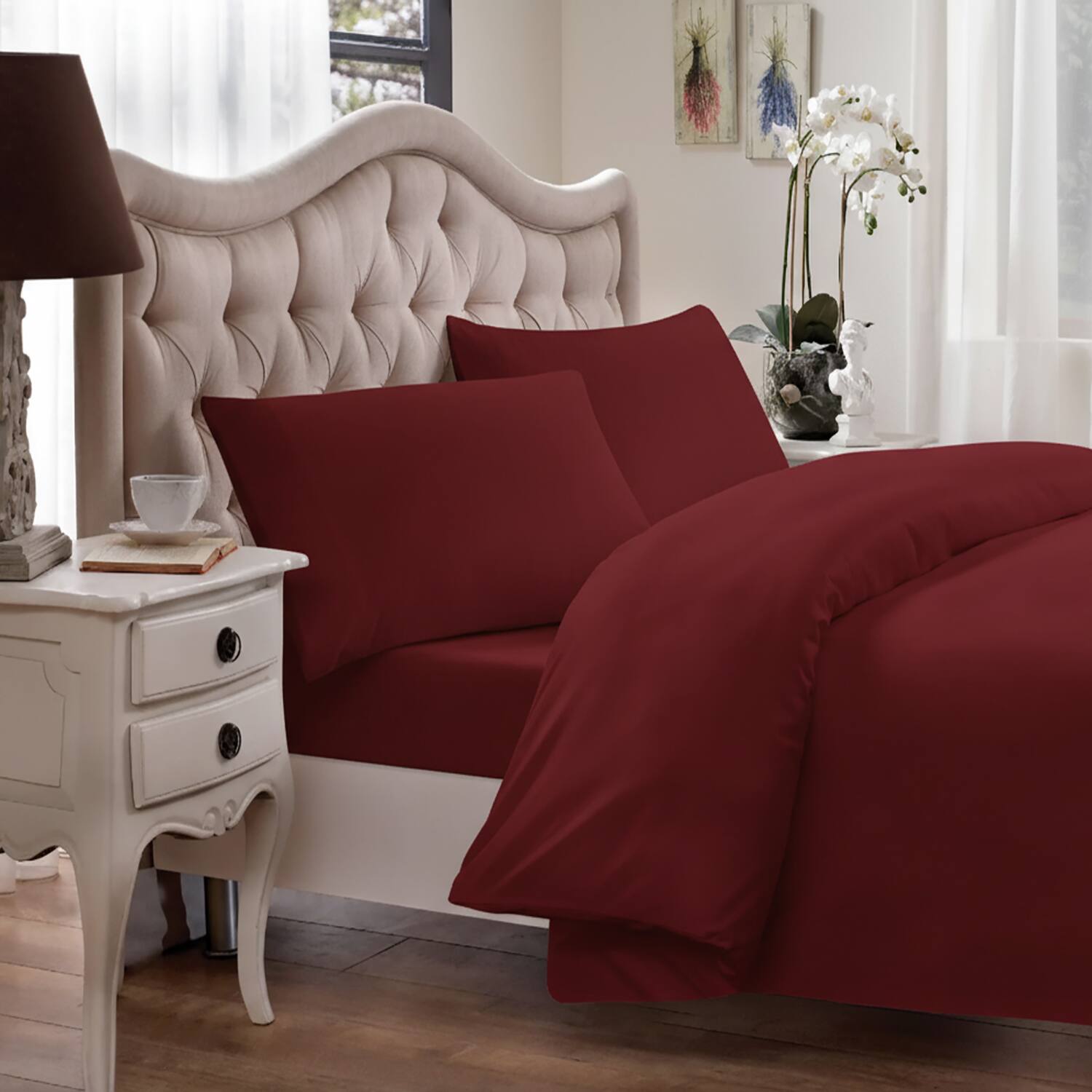 Alt View 1. Home Collection - Brielle Home 100% Premium 250TC Modal Bedding Collection Sateen Duvet Cover 68" x 86" & One 20" x 26" Sham Twin Dark Red - Dark Red.