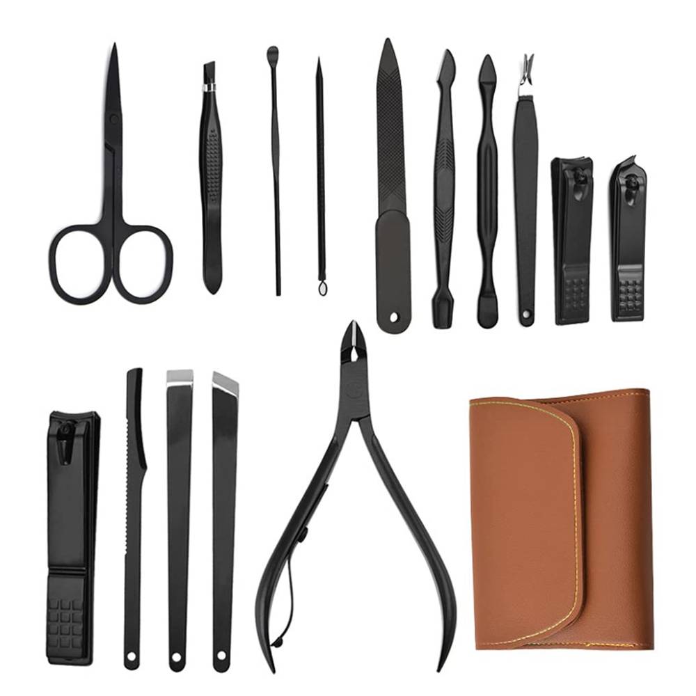 Alt View 2. Beauty Hub Ecommerce - 16-Piece Professional Manicure & Pedicure Set - Black, Brown.