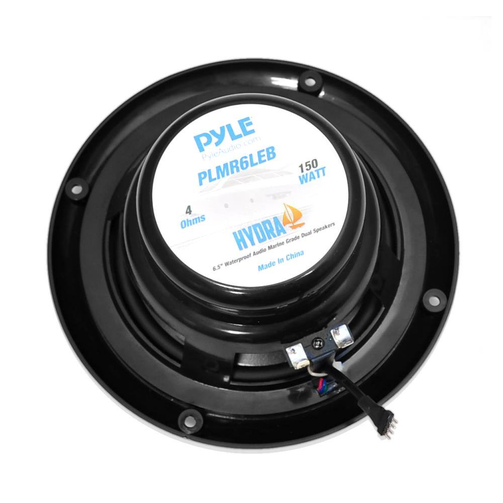 PYLE  
PyleAudio.com  
PLMR6LEB  
150 WATT  
4 Ohms  
HYDRA Audio Marine Grade Dual Waterproof Speakers  
6.5"  
Made in China