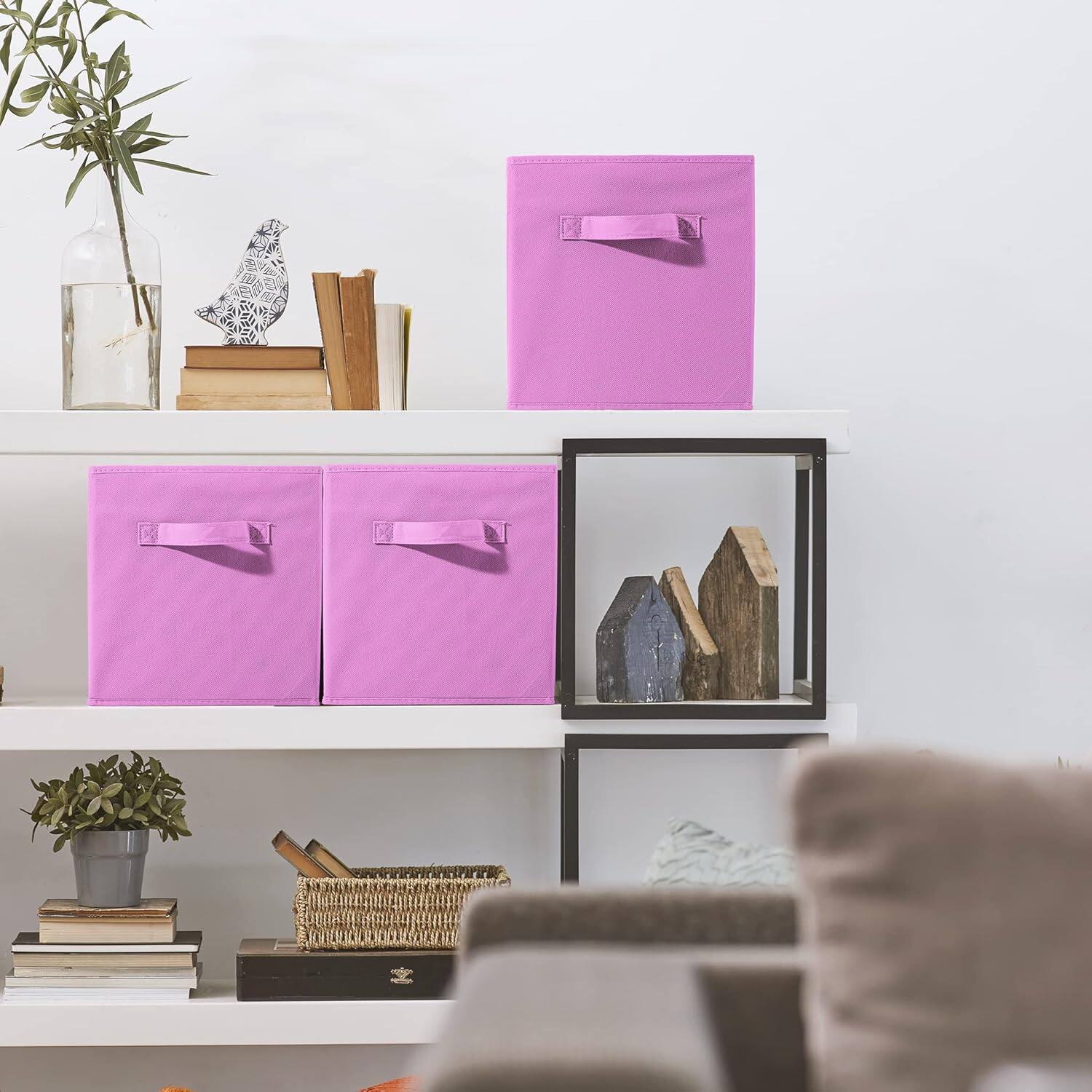 Alt View 6. Sorbus - Sorbus Foldable Storage Cubes - 6 Fabric Baskets for Organizing Pantry, Closet, Shelf, Nursery, Playroom, Toy Box, Cubby - Pastel Pink.