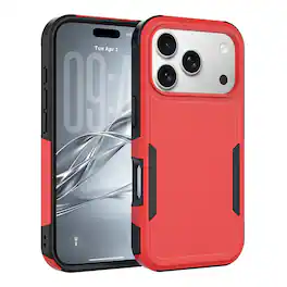 Dteck - Rugged Case for Apple iPhone 18 Pro, Shockproof Dual Layer Heavy Duty Hard PC TPU Non-slip Protective Cover - Red