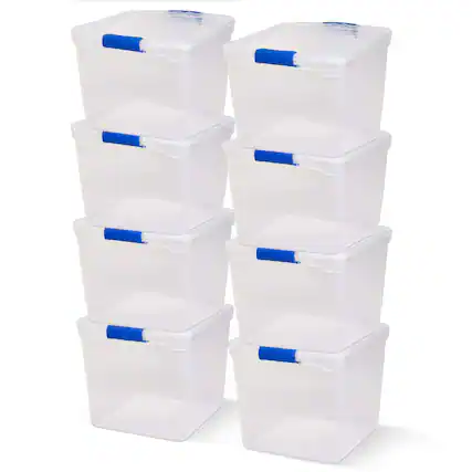 Front. Homz - Homz 31 Quart Heavy Duty Modular Stackable Storage Containers, Clear, 8 Pack - Clear.