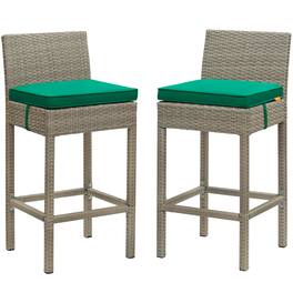 Conduit Outdoor Patio Wicker Rattan Bar Stool Set of 2 by Modway - Light Gray Green