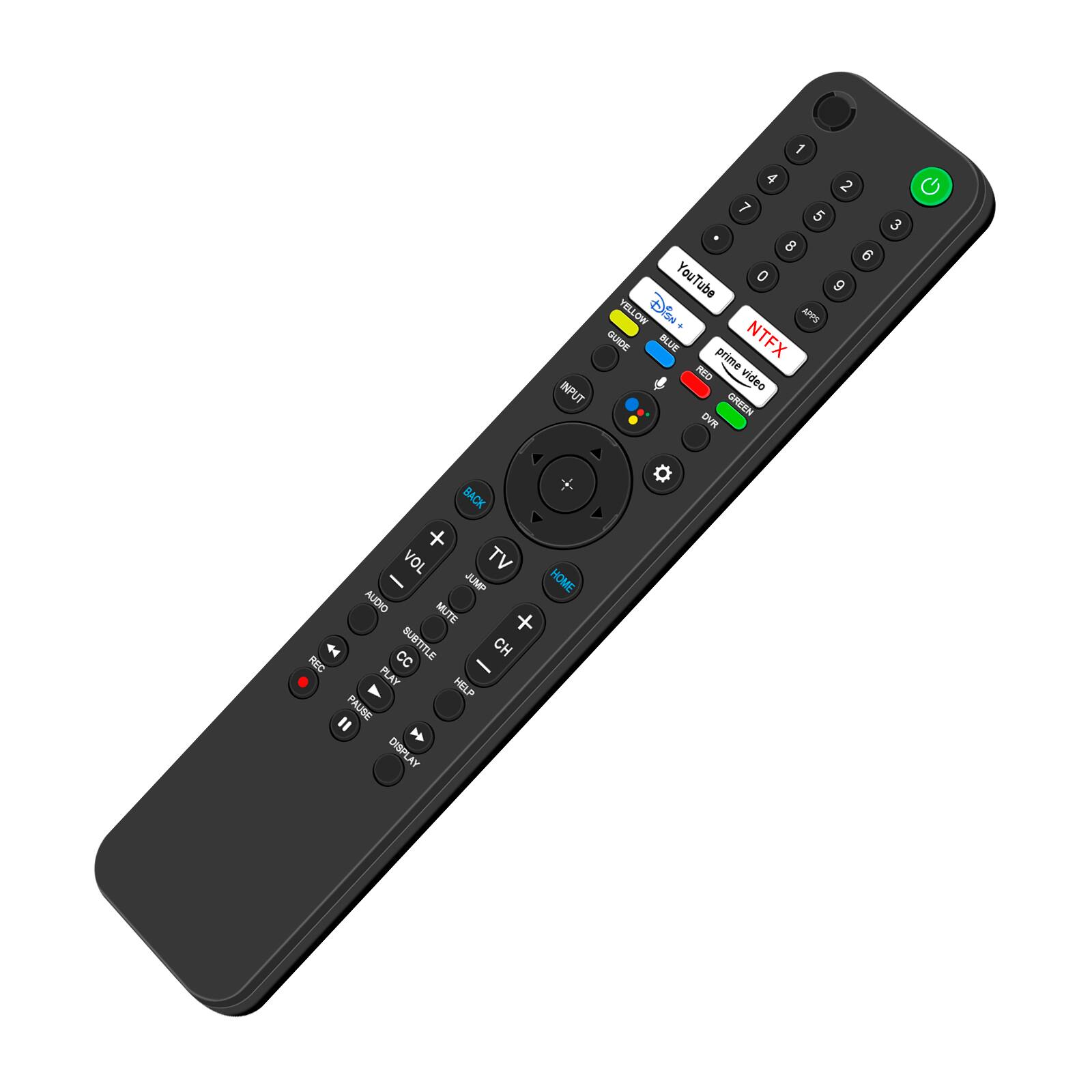 INPUT 1 4 2 7 5 8 6 YouTube 0 9 VELLOW VFL DESN LOWN APPE + GUIDE BLUE prime NTFX RED video GREEN DVN 3 BACK + VOL TV - JUMP HOME AUDIO MUTE + cc SUBTITLE CH REC - PLAY HELP PAUSE " 1 DISPLAY