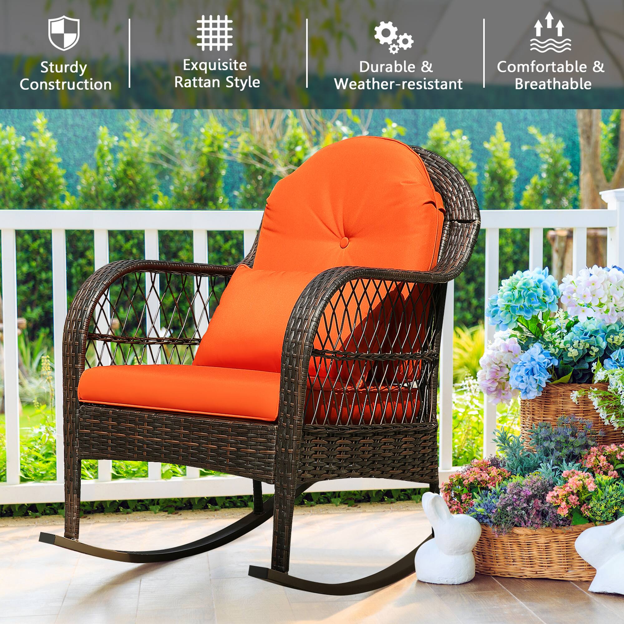 Sturdy Construction  
Exquisite Rattan Style  
Durable & Weather-resistant  
Comfortable & Breathable