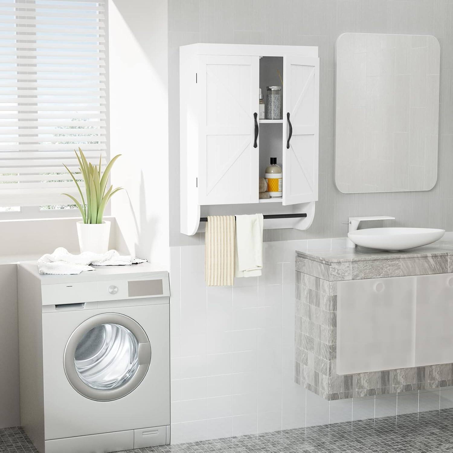 Alt View 1. Empire DigiLabs - Bathroom Storage Wall Cabinet Over The Toilet With Adjustable Shelf Space Saver 2-door Metal Bar - Default.