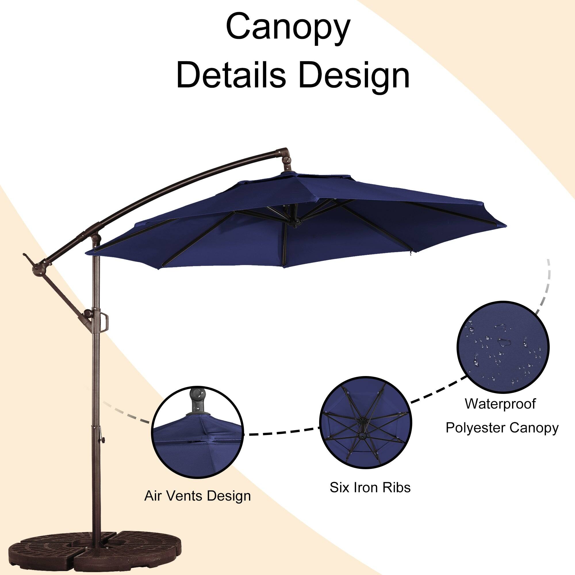 Canopy Details Design  
- Waterproof Polyester Canopy  
- Air Vents Design  
- Six Iron Ribs
