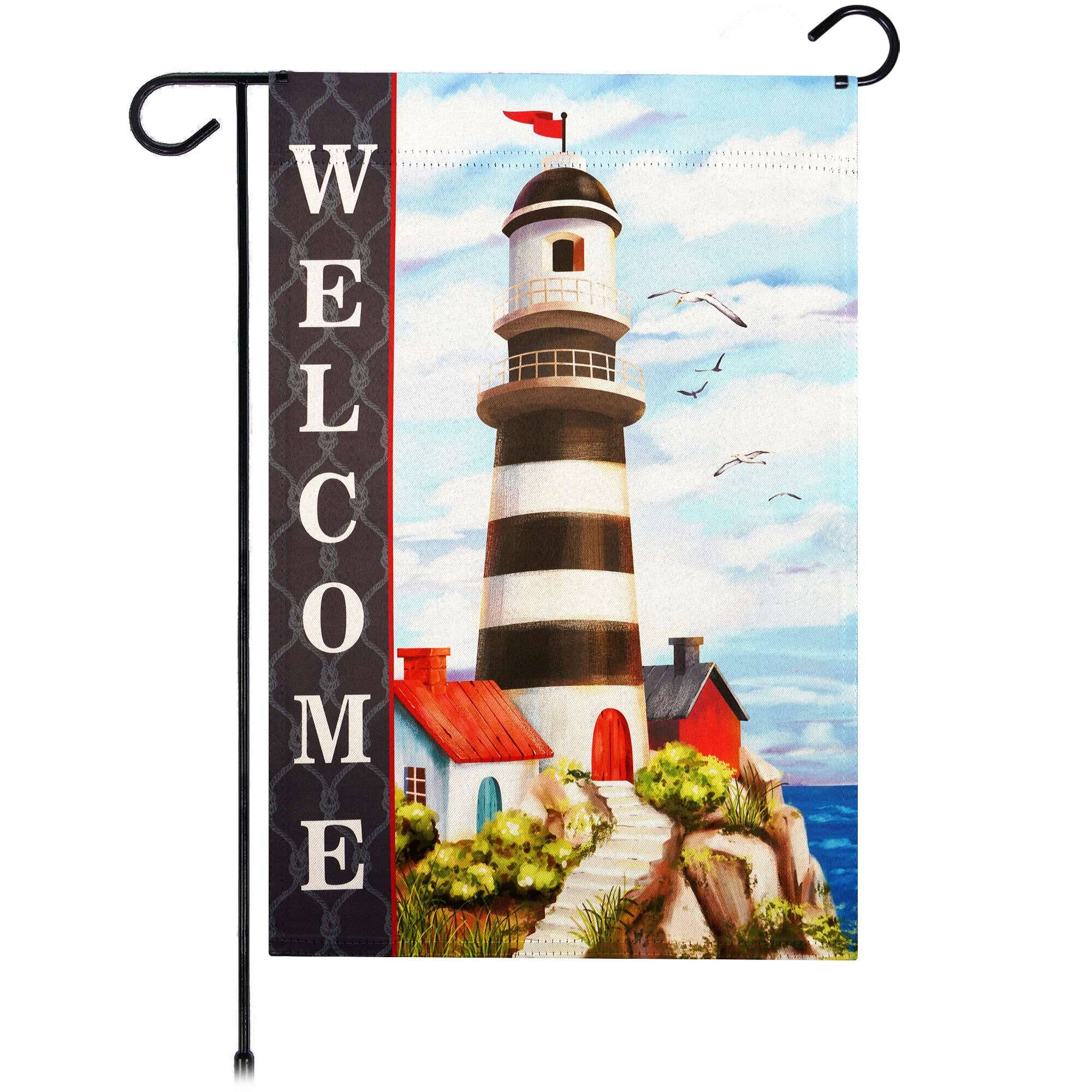 G128 - Welcome Lighthouse Beach Garden Flag, 12 x 18 in, Double-Sided Summer Yard Decoration - Multicolor