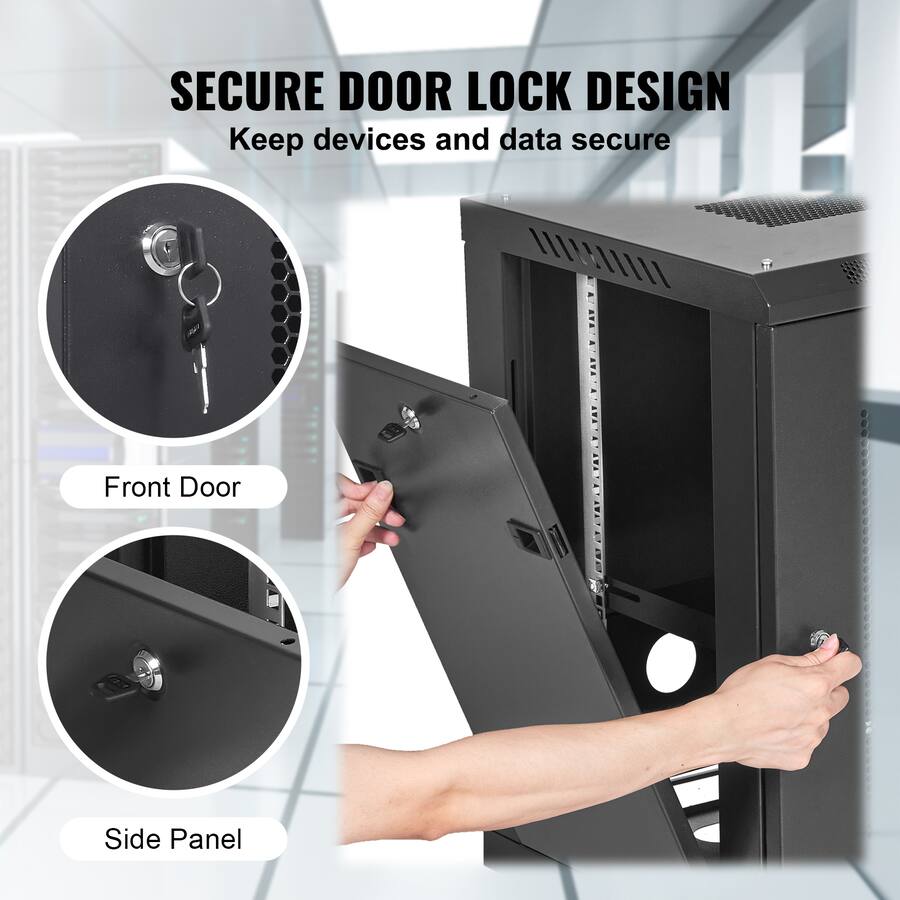 Lock Network Switch Rack VEVOR 12U Wall Mount Server Cabinet, 15.5'' Depth, Network Rack ...