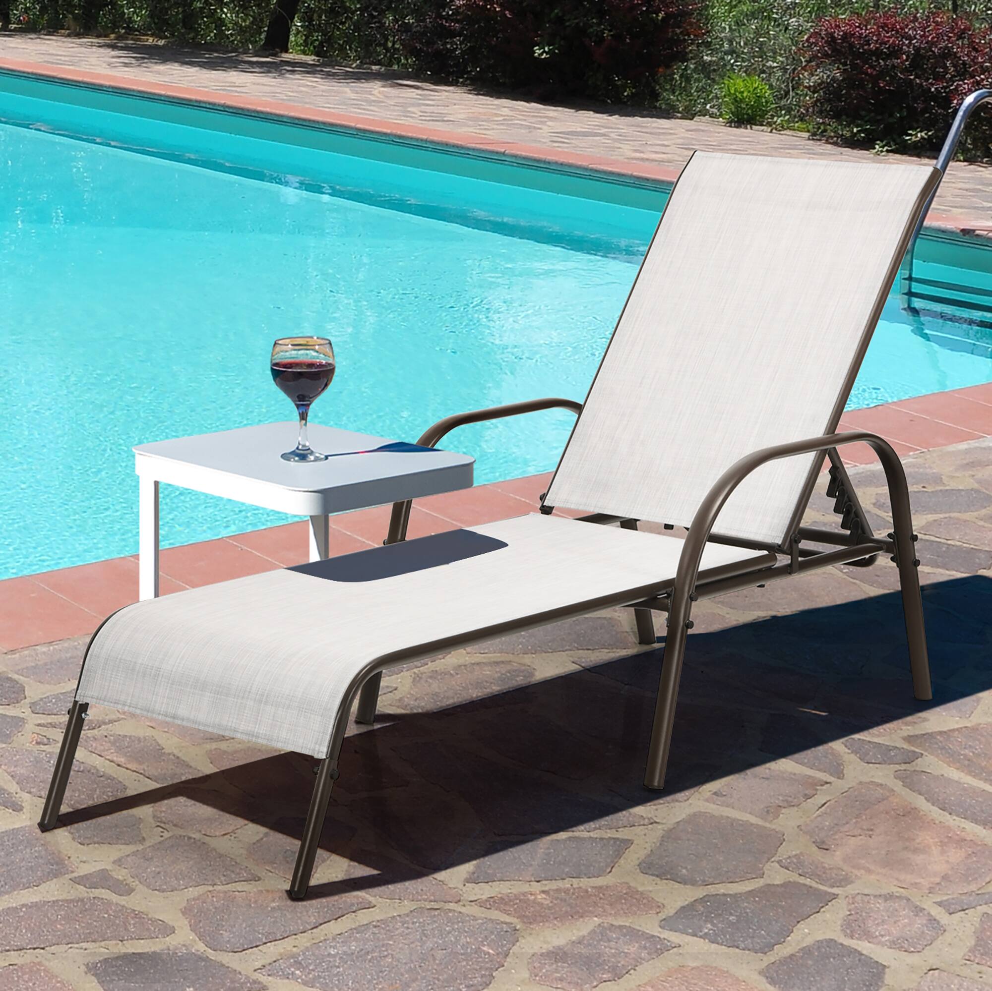 Alt View 2. Costway - Outdoor Patio Lounge Chair Chaise Fabric Adjustable Reclining Armrest Pool - Grey.