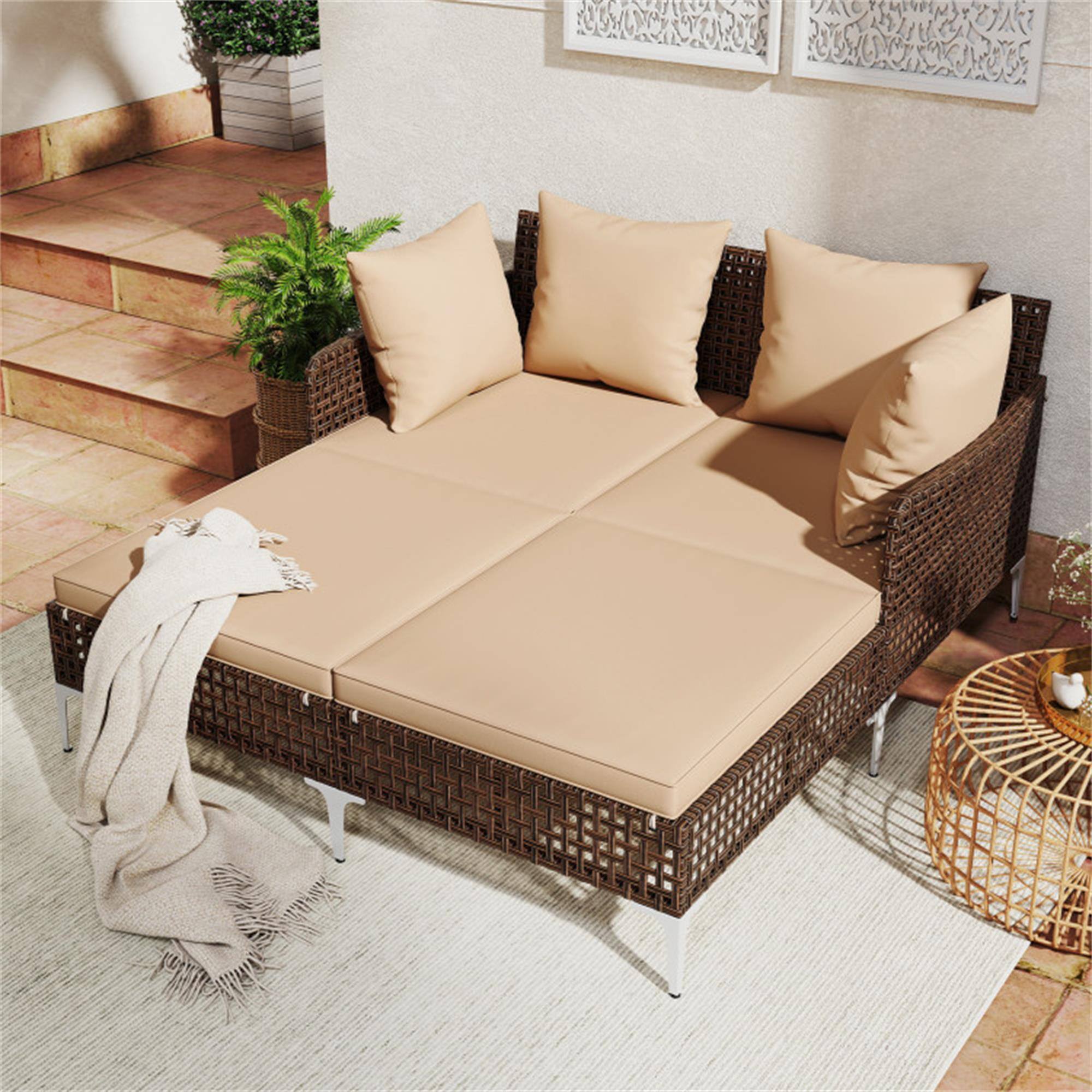 Alt View 2. Boyel Living - Brown Outdoor Rattan Double Daybed Wicker Chaise Lounge 60in L x 525in W x 275in H - Brown.