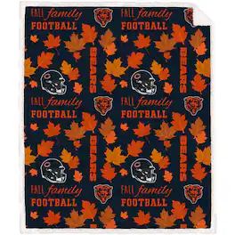 Pegasus - Chicago Bears 60" x 70" Fall, Family & Football Flannel Fleece Sherpa Blanket - Multicolor