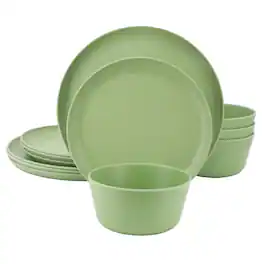 Gibson - Home Fairhope 12 Piece Melamine Round Dinnerware Set in Matte - Green