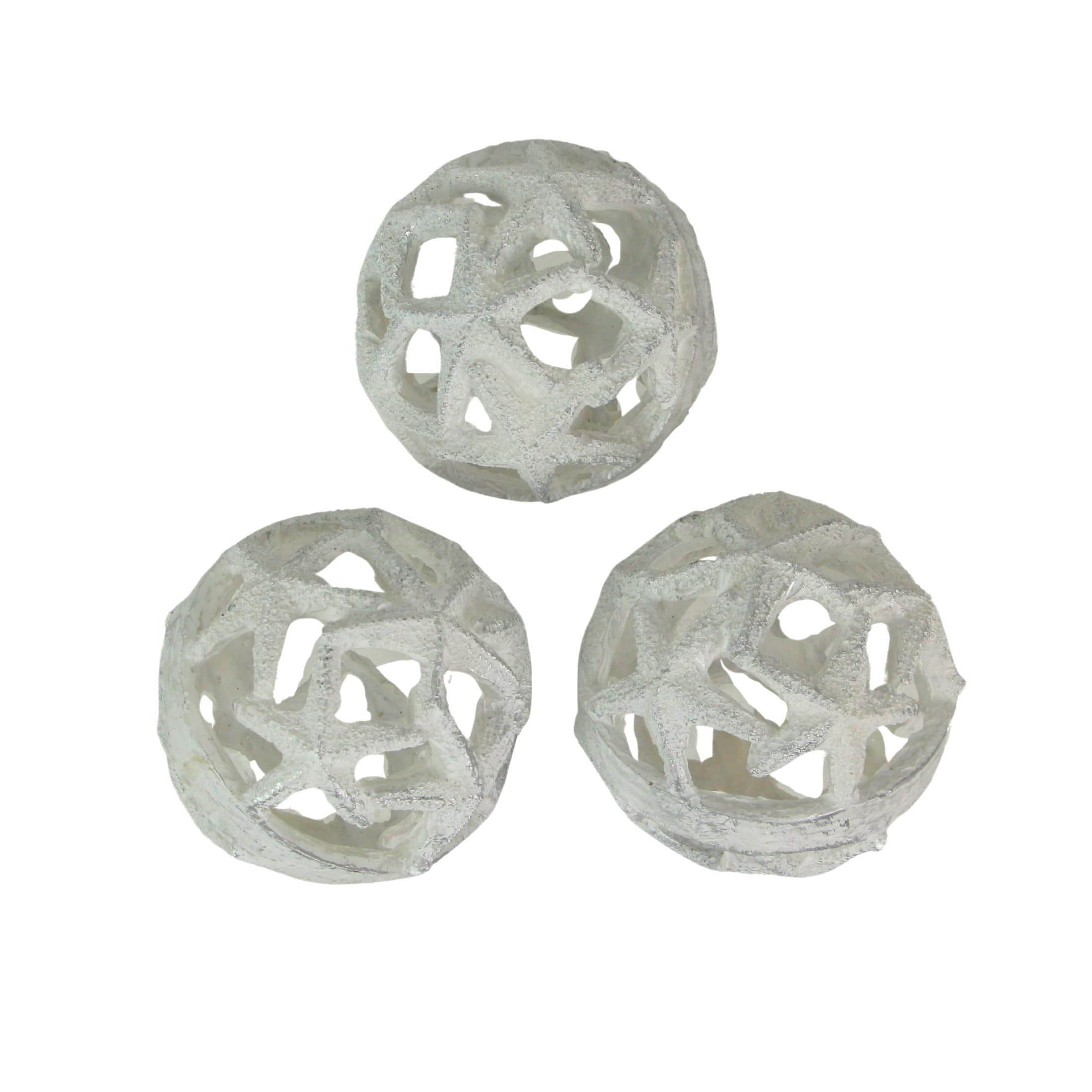 Fancy That - Set of 3 Weathered Starfish Orbs - Ideal for Beach décor or Centerpieces - White