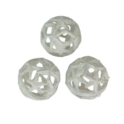 Front. Fancy That - Set of 3 Weathered White Starfish Orbs - Ideal for Beach décor or Centerpieces - White.