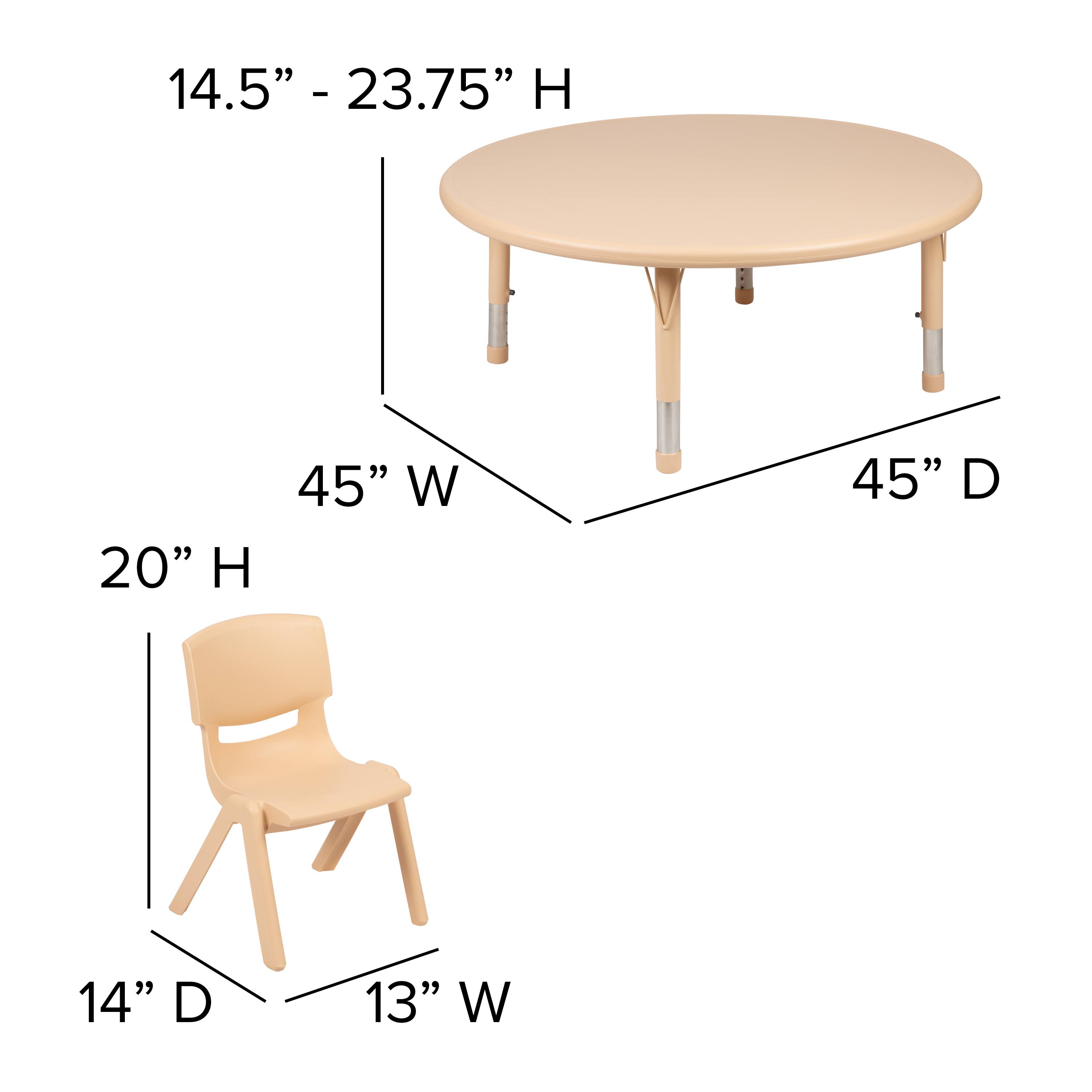 14.5" - 23.75" H  
45" W  
45" D  
20" H  
14" D  
13" W