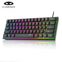 MageGee - 60% Gaming Keyboard, RGB Backlit 61‑Key Ultra‑Compact TS91 Ergonomic Waterproof Mechanical‑Feeling - Black