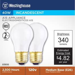 Westinghouse - 40 W A15 A-Line Incandescent Bulb E26 (Medium) White 2 pk