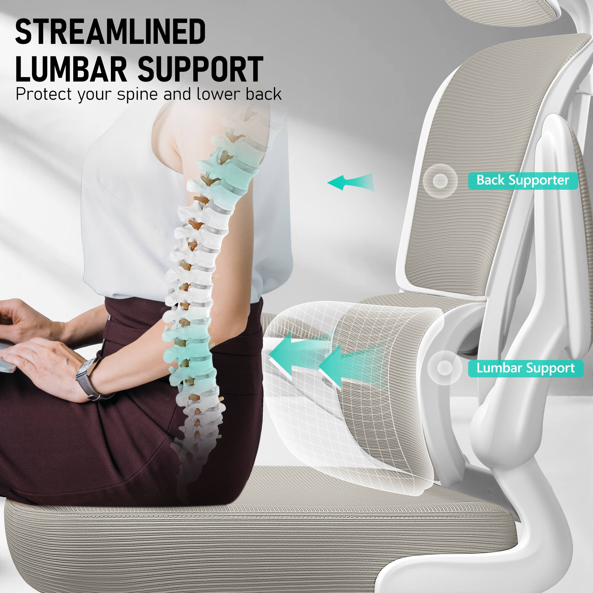 STREAMLINED LUMBAR SUPPORT  
Protect your spine and lower back  

Back Supporter  

Lumbar Support
