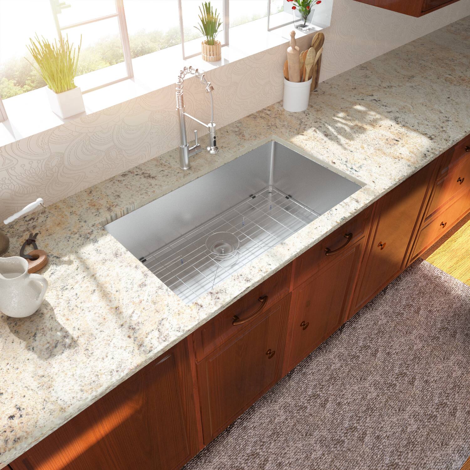 Back. Lordear - 33"x19"x10" Undermount SUS304 Stainless Steel Kitchen Sink 16 Gauge Single Bowl Kitchen Sink - Stainless Steel Brushed.