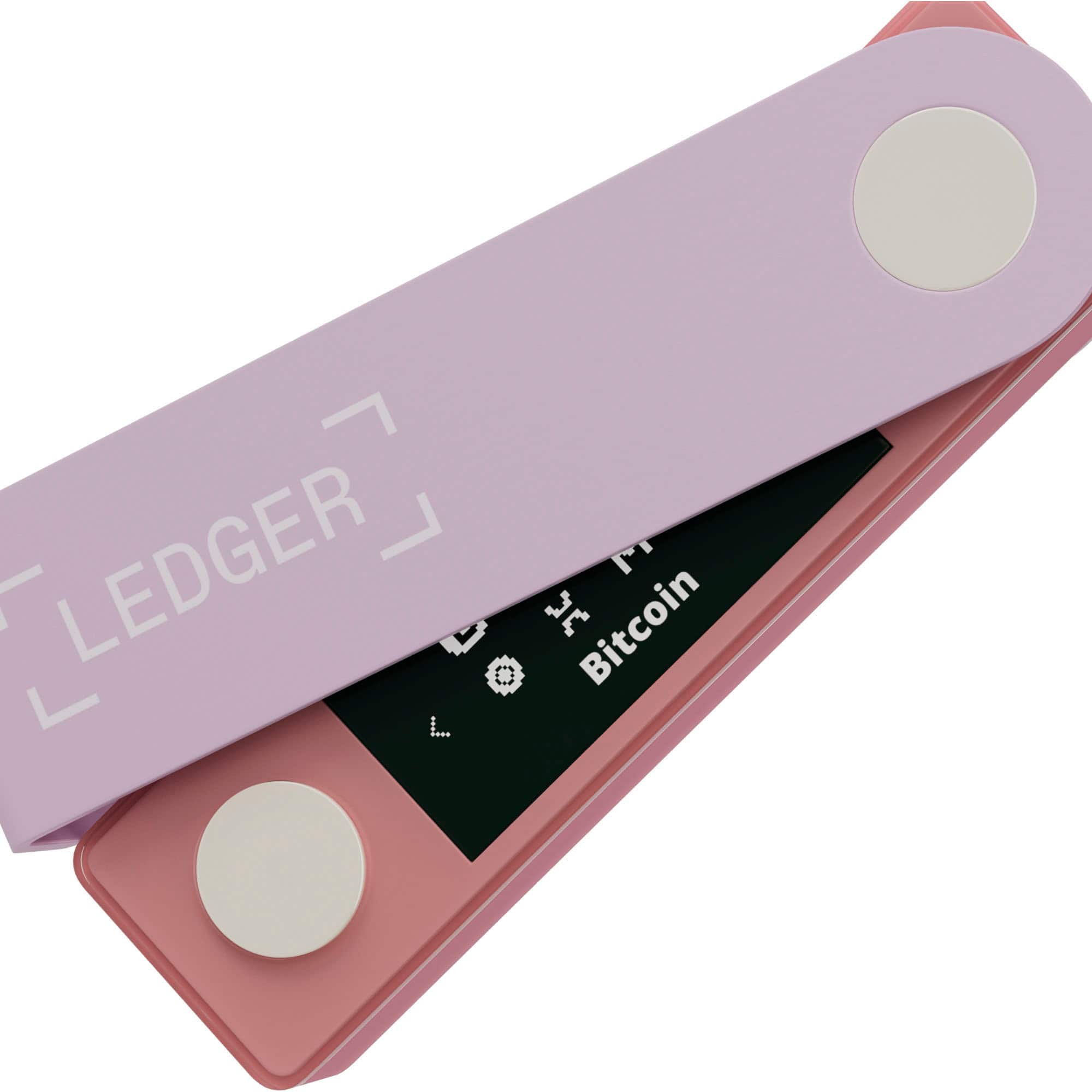 The text on the image is "LEDGER" and "Bitcoin."