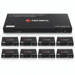 J-Tech Digital - 4K 60Hz 1x8 HDMI Extender Splitter Over Cat5e/6 w/ Audio Extraction - Black