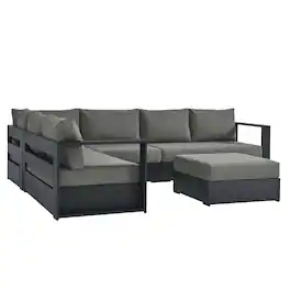 Modway - Tahoe 5-Piece Outdoor Powder-Coated Aluminum Sectional Sofa Set - Gray Charcoal