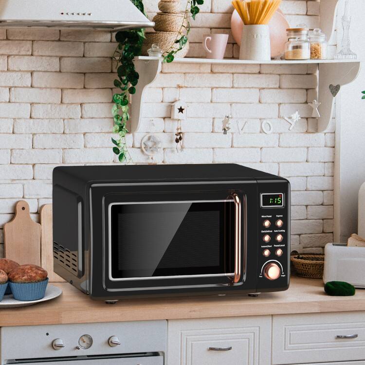 Alt View 6. Sugift - 700W Retro Countertop Microwave Oven with 5 Micro Power and Auto Cooking Function - Black.