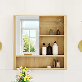 Loheer - Loheer- Wall Mounted Bathroom Mirror Cabinet with Open Shelves Natural Finish 1.79ft x 0.42ft x 1.83ft - Wood