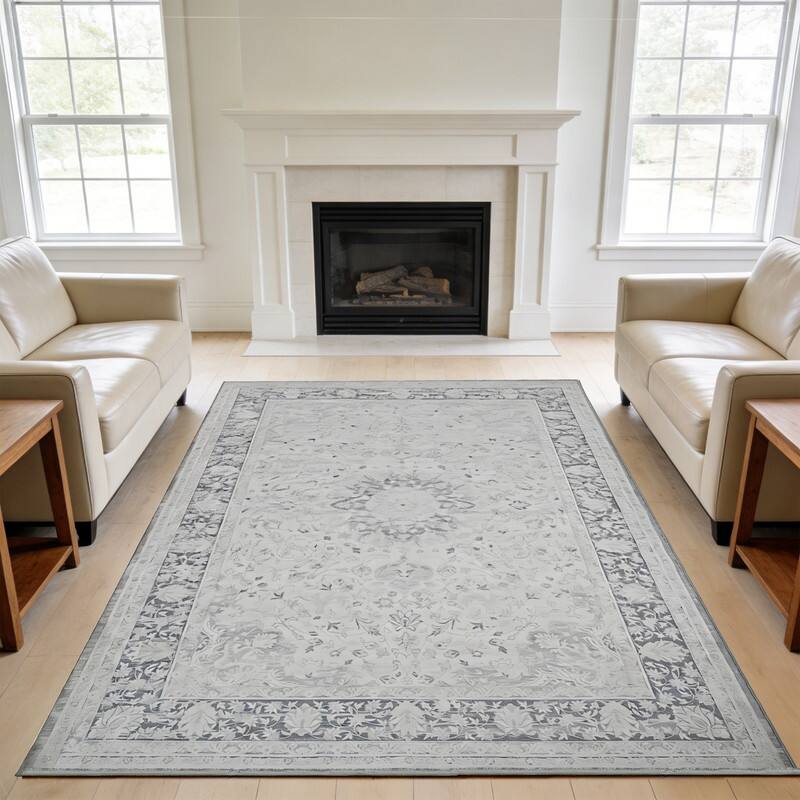 Angle. RYHNUYNE - 8x10 Area Rugs Living Room Rug Washable Vintage Boho Rug No Slip Stain Resistant Soft Carpet Indoor Floor Floral Carpets - Painting.