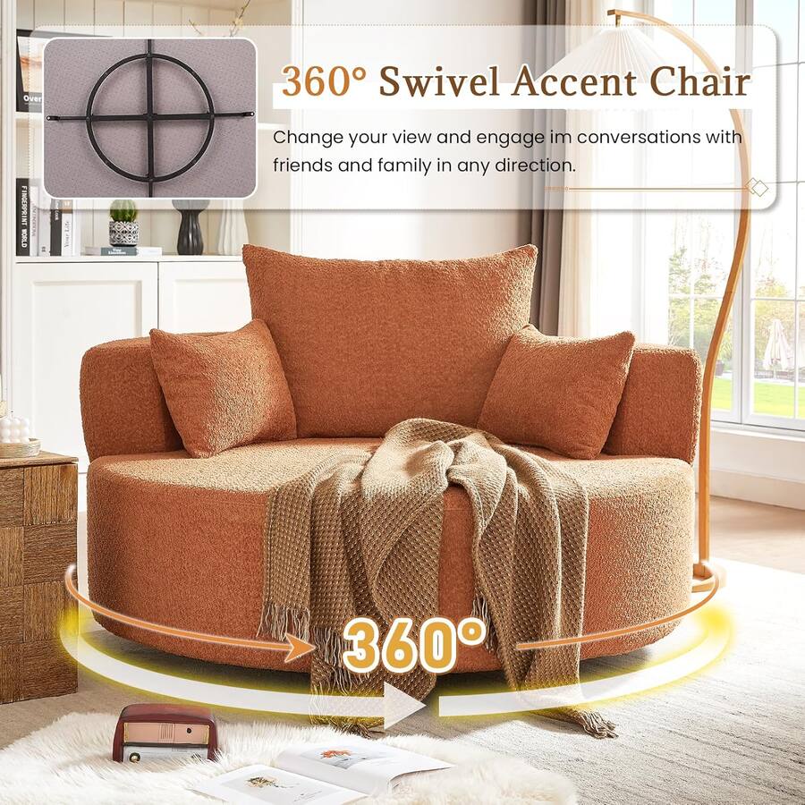 Trinkets Crazed Oversized Round Swivel Barrel Chair, Large Upholstered ...