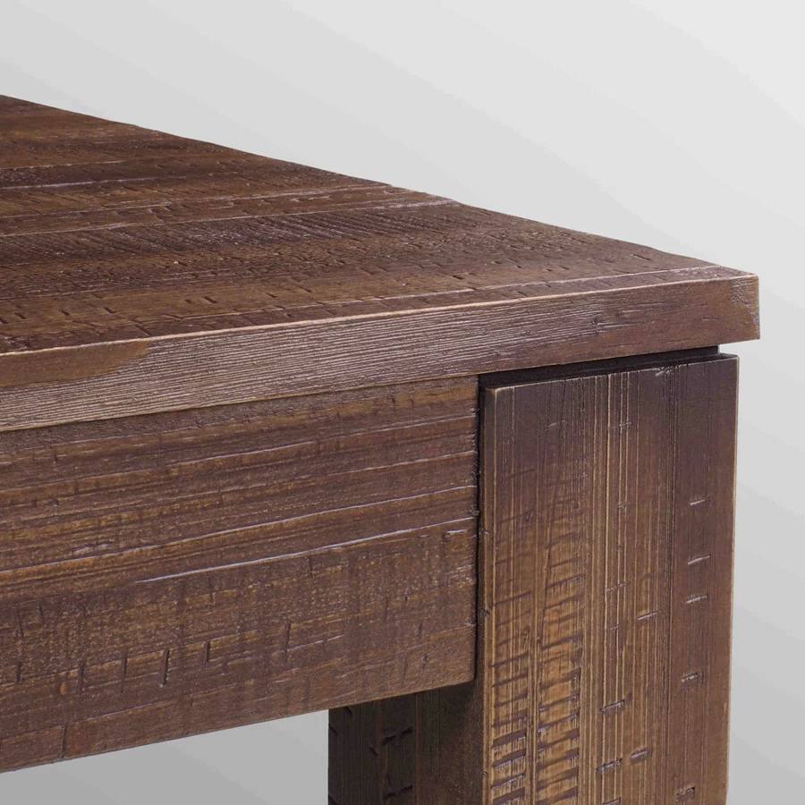 Left. SlickBlue - Modern Farmhouse Solid Wood Dining Table for Kitchen and Dining Room - Rustic Brown.