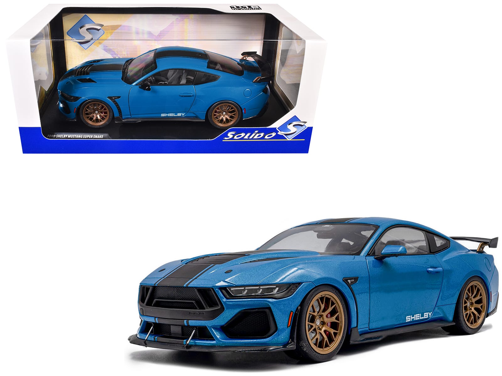 2024 Ford Shelby Mustang Super Snake Grabber Blue Metallic with Black Stripes 1/18 Diecast Model Car by Solido price history on PriceWatchPro